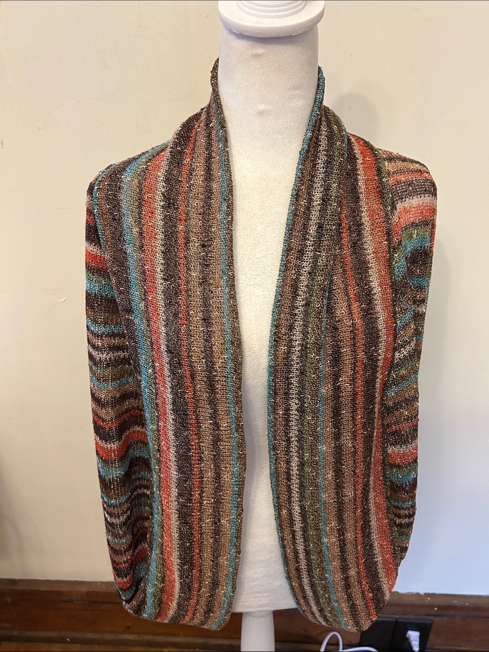 Live and Let Live Striped Multicolored Open Front Knit Cardigan Size L EUC